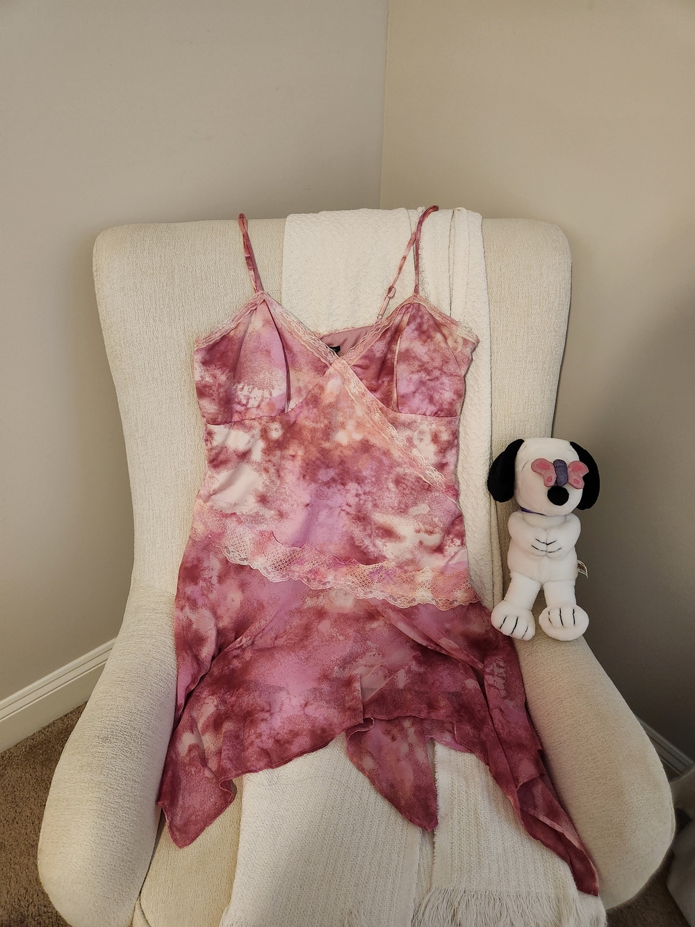 wild fable Pink Tie-Dye Lace Trim Slip Dress